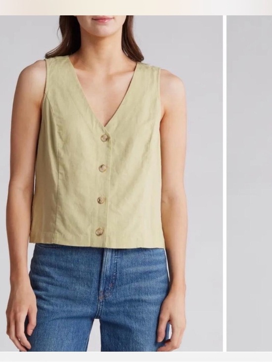 Madewell Tops - Madewell Pale Yellow Linen Button-Front Sleeveless Top